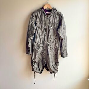 Rare Vintage Y2K Triple Five Soul Essentials Olive Green Hooded Military Jacket